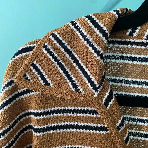 ZARA Collared Mustard Yellow '70s Style Retro Knit Striped Midi Knit Dress (W-3) - Picture 6 of 7